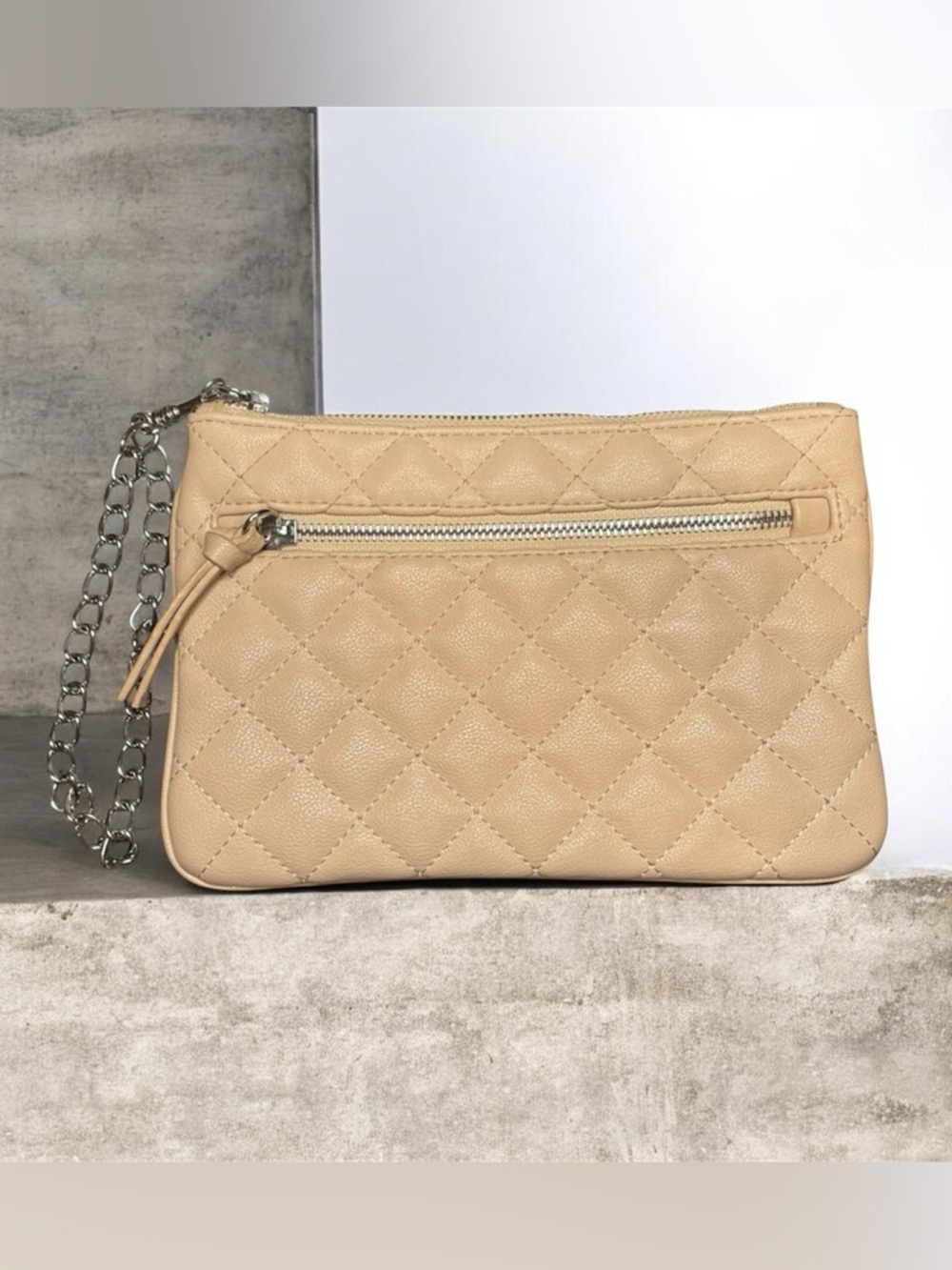 Express Beige Quilted Wristlet